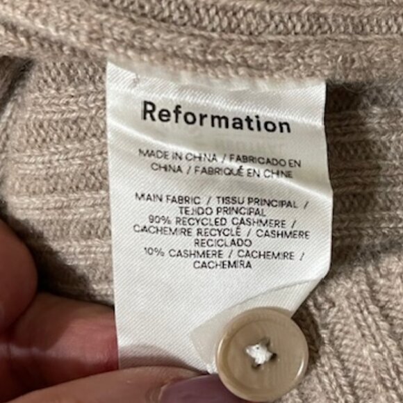 Reformation Large Oversized Fantino Cashmere Beige Collared Cardigan EUC - Picture 5 of 6
